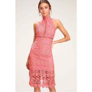 Bardot Noni Coral Pink Crochet Lace Halter Cocktail Dress Size 6